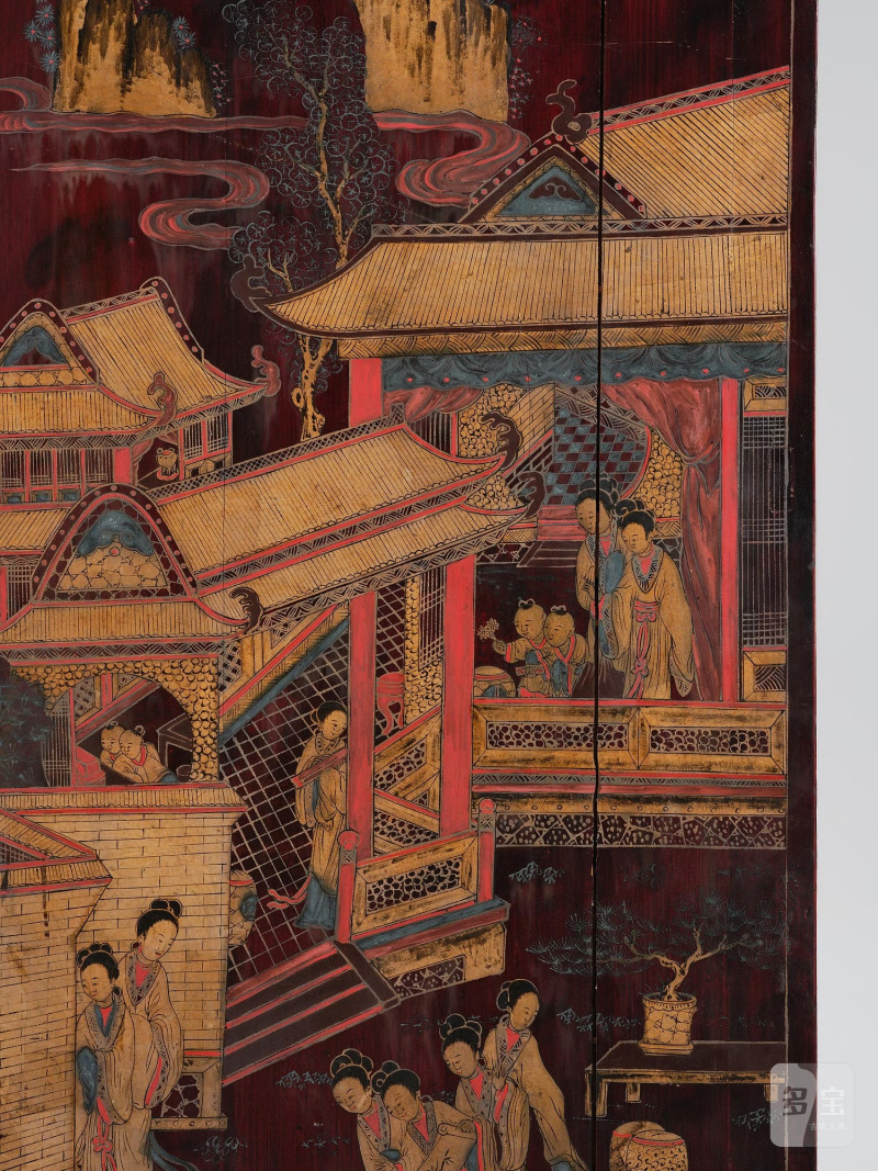 A large painted and gilt-decorated and red lacquer cabinet, - 图29